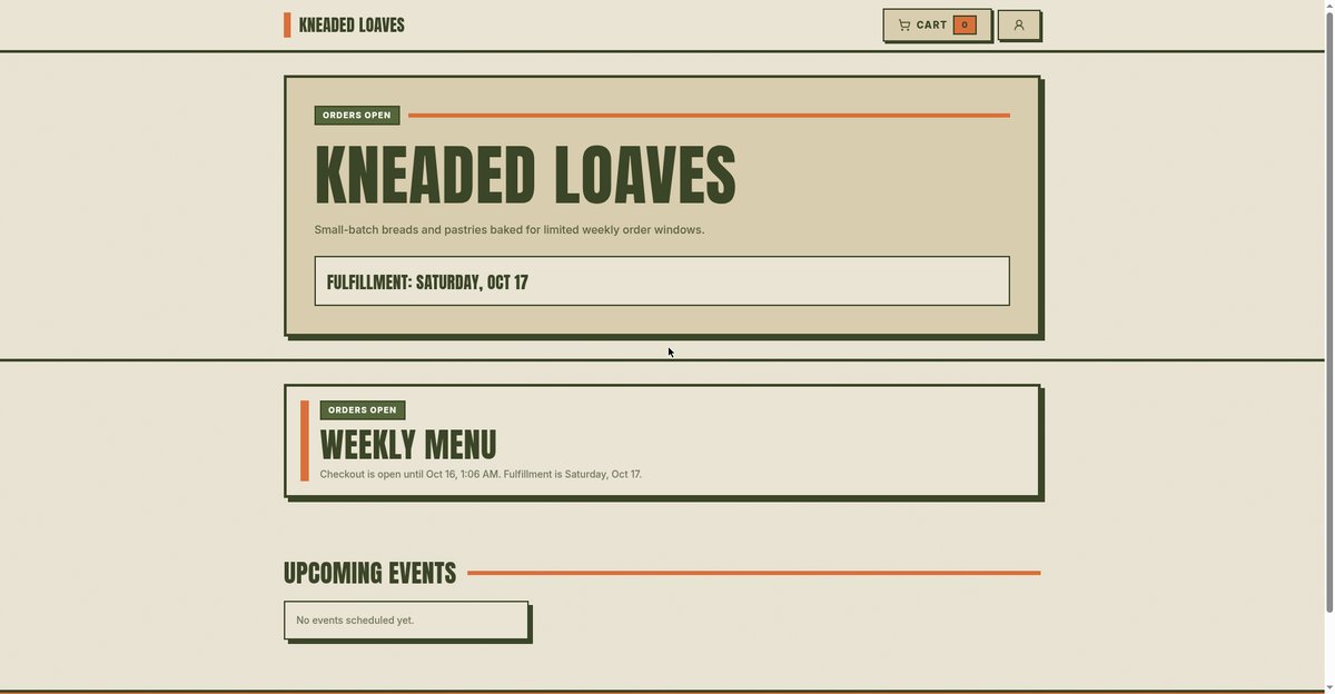 Kneaded Loaves homepage with new poster-style design
